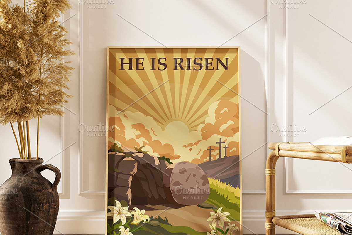 He Is Risen Empty Tomb with Sunrise, a Seasonal Illustration by Vector_Up (Photo 5 of 7)
