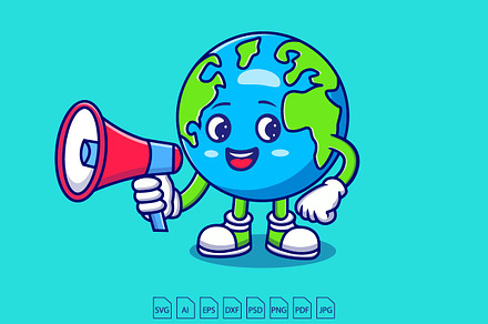 Smiling Earth Globe Holding A Megaph