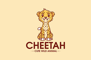 Cute Cheetah Kawaii Logo Template