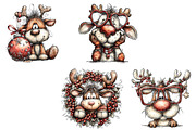 Funny Christmas Reindeer Clipart, an Illustration by Craft Nest (Thumbnail 5 of 10)