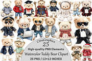 Watercolor Teddy Bear Clipart, a Seasonal Illustration by CitraGraphics (Thumbnail 1 of 6)