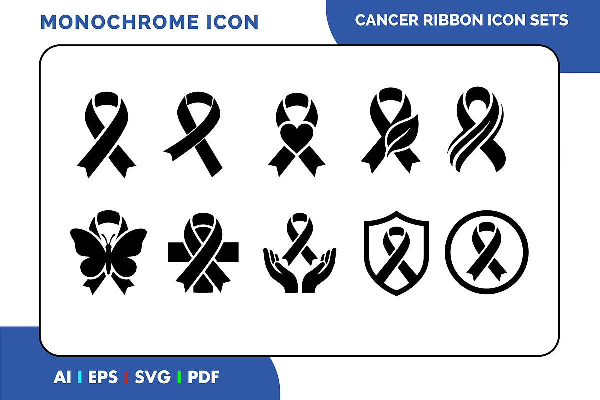 Cancer Awareness Ribbon Icon Set, a Solid Icon by Fontmine Studio (Photo 1 of 3)