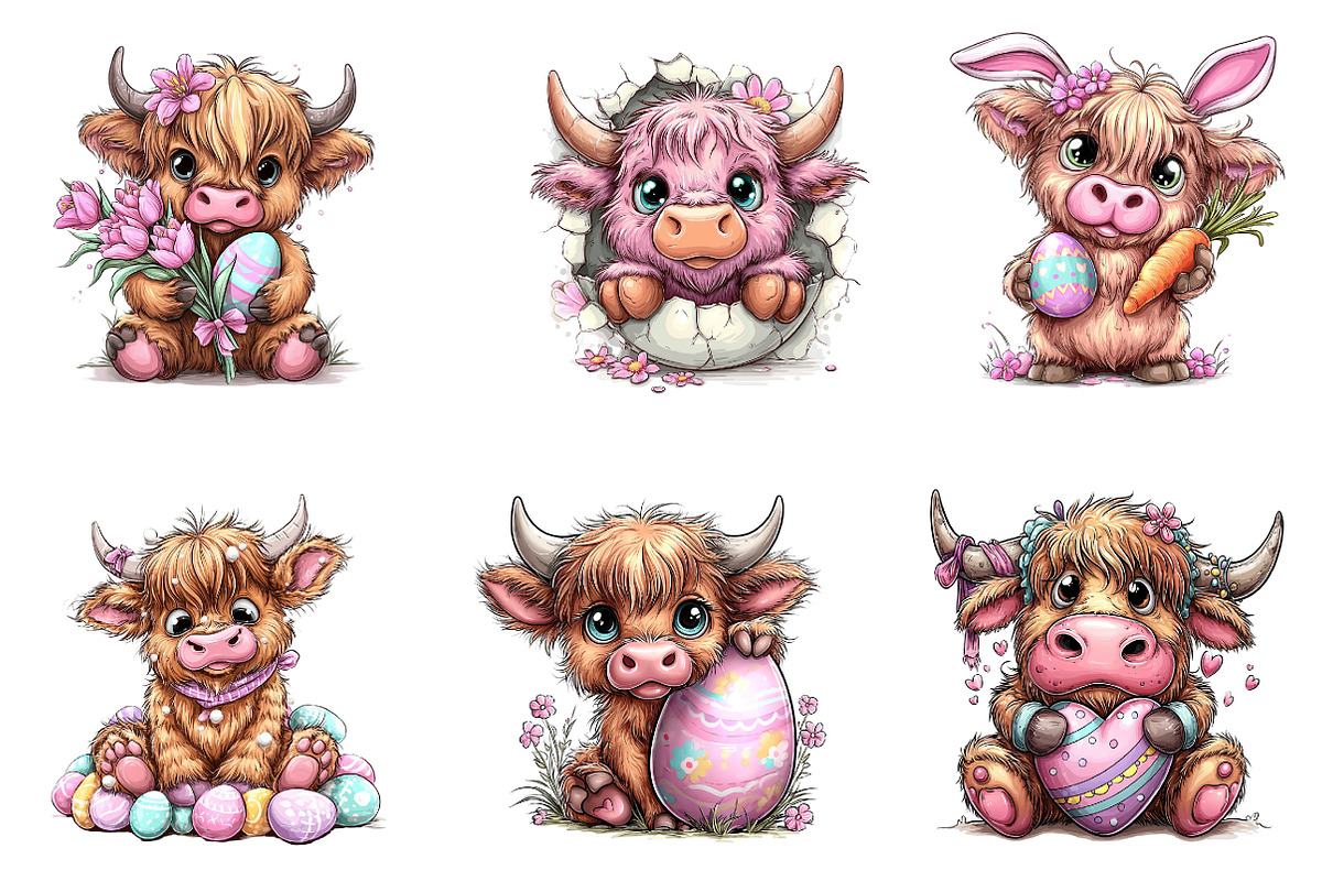 Easter Highland Cow Clipart, an Illustration by Dream Creation (Photo 4 of 6)
