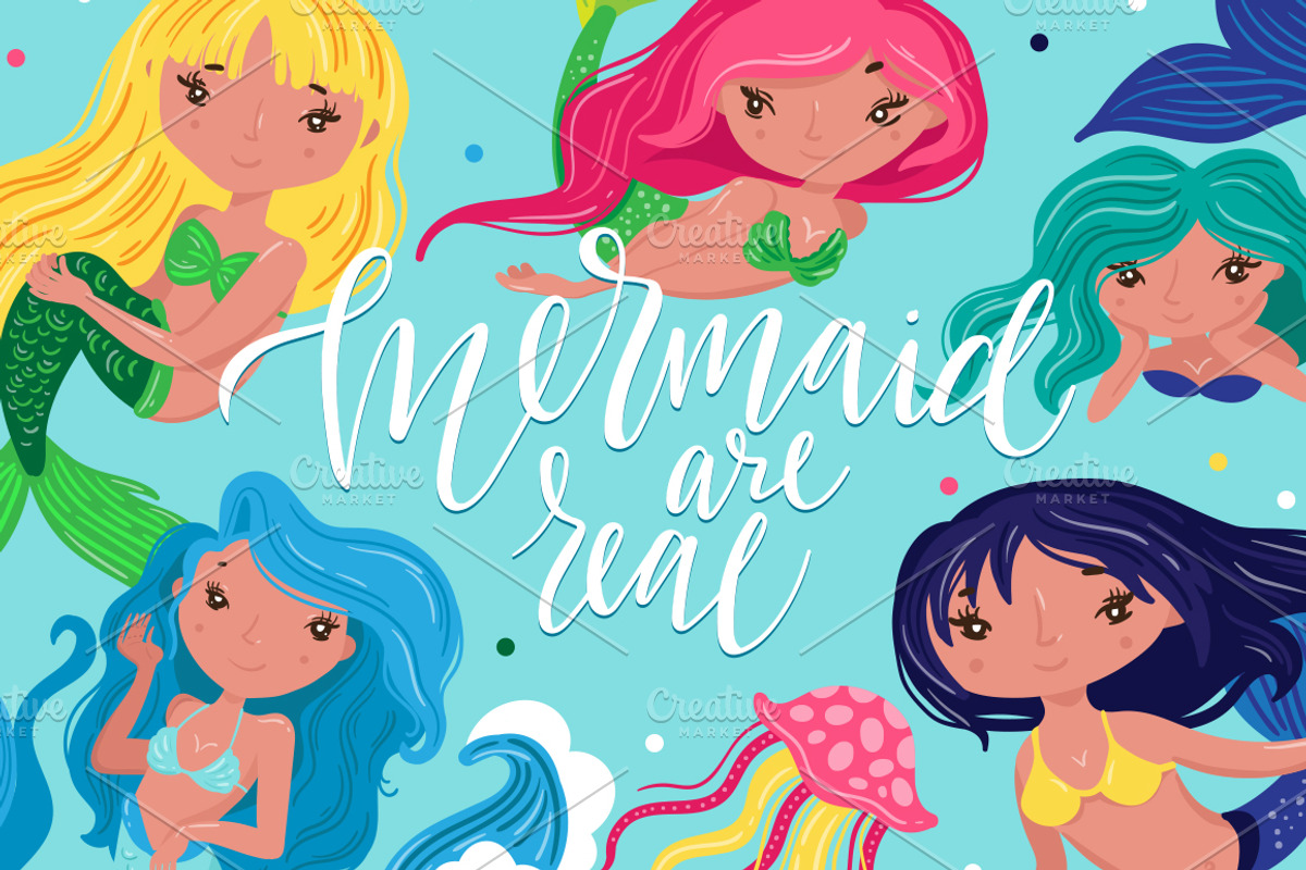 Mermaids - magic vector set, an Animal Illustration by Beauty Drops (Photo 5 of 12)