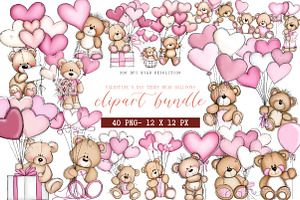 Valentine's Day Teddy Bear Balloons, an Illustration by DreamArtGraphic
