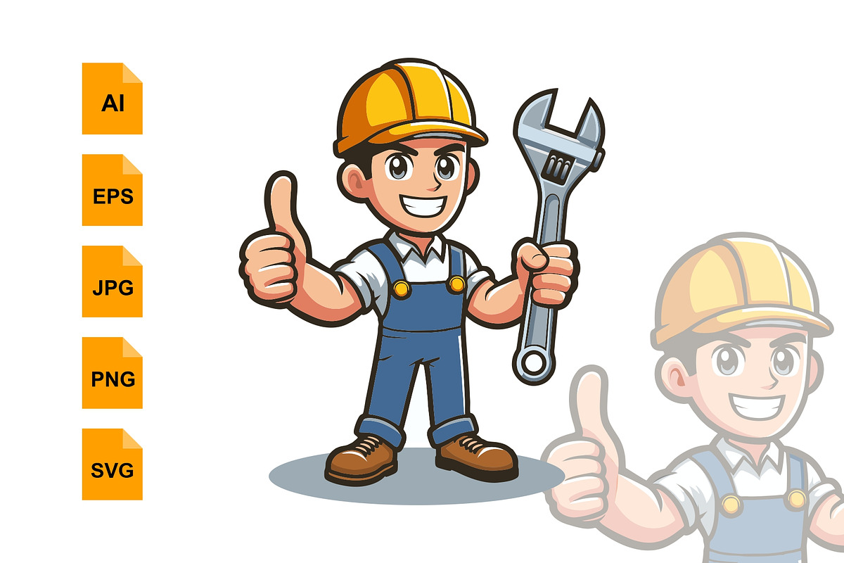 Mechanic Man Holding Huge Wrench, a Person Illustration by ahlilogo (Photo 1 of 3)