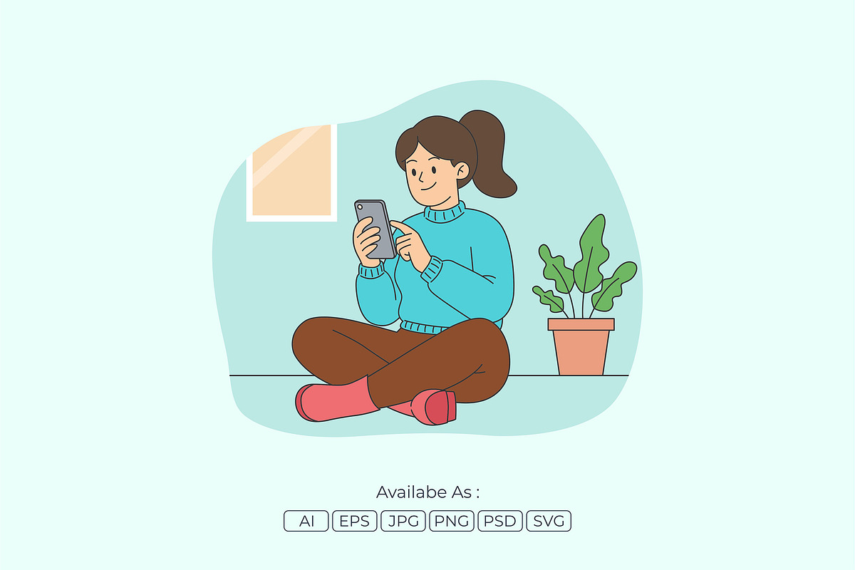 Woman Shopping Online Mobile Phone, a Person Illustration by Partikusi Design (Photo 2 of 3)