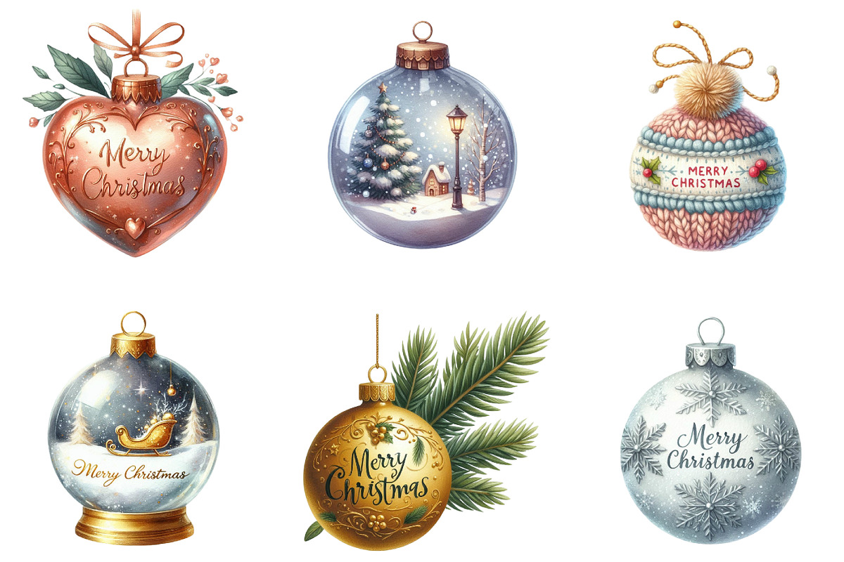 Merry Christmas Baubles Clipart, an Illustration by DreamArtGraphic (Photo 2 of 5)