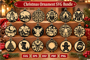18 Christmas Ornaments Laser Cut SVG