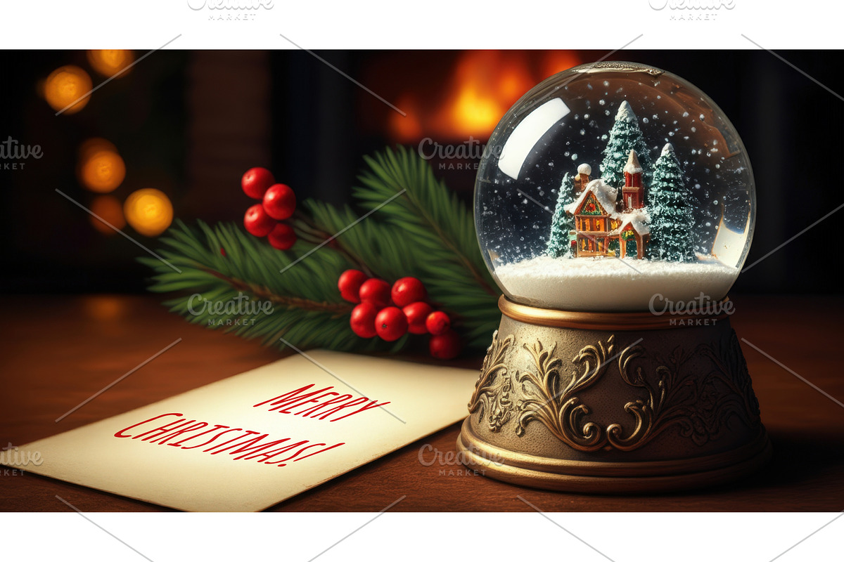 Festive Christmas snow globe with, an Illustration by tilialucida