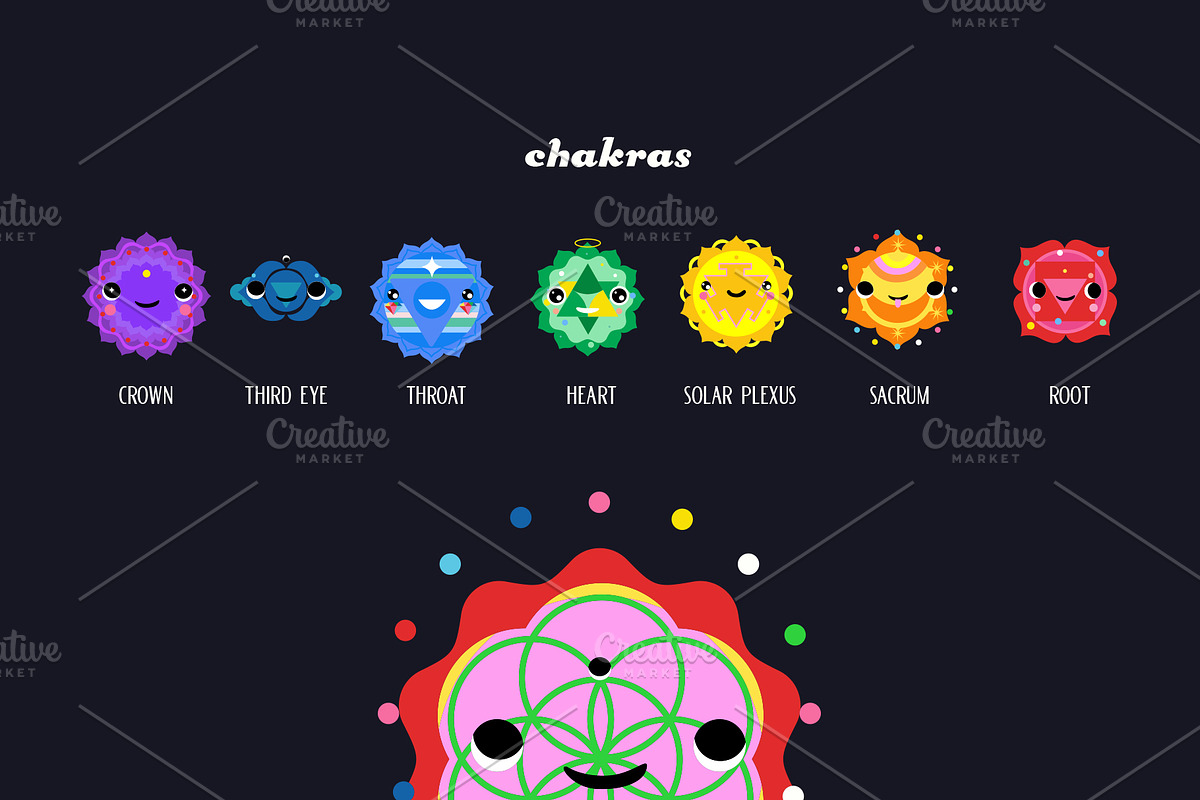Chakras & geometry  kawaii style, an Animal Illustration by Alena (Photo 2 of 6)