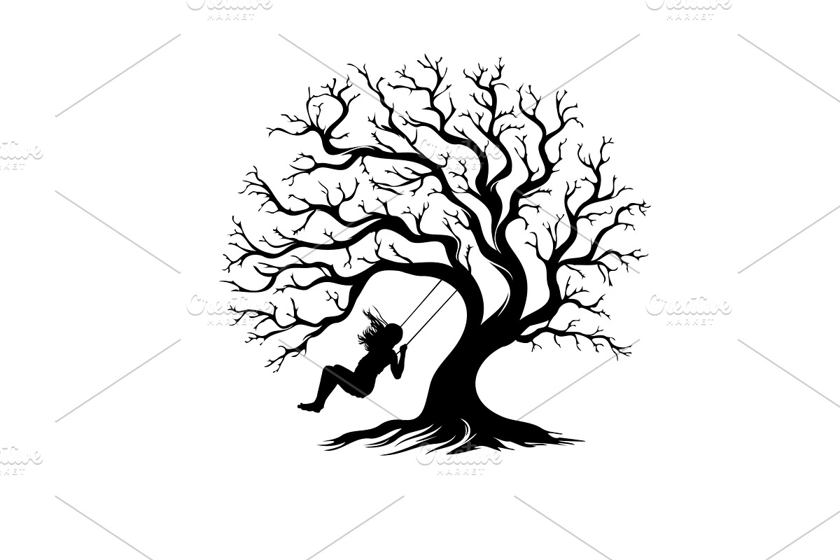 Girl riding on a tree swing, a Person Illustration by Nenahliadava Design