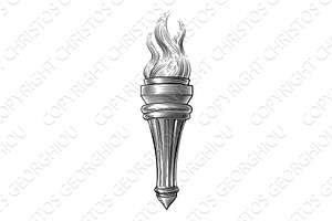 Flaming Burning Fire Torch Woodcut, an Object Illustration by Christos Georghiou