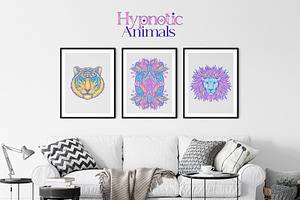 12 Hypnotic Animals. Vector Set.