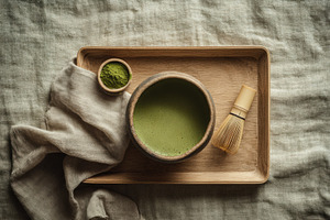 Wooden Tray with Matcha Bowl, a Food & Drink Photo by Virgo Studio
