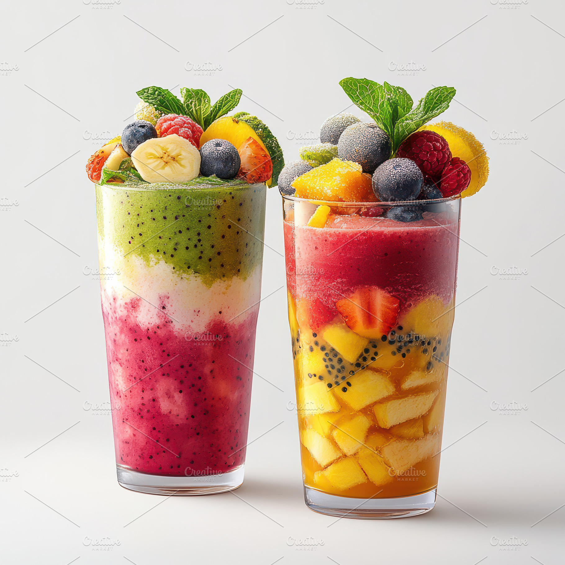 Delicious layered fruit smoothies re, a Food & Drink Photo by Pixeness Studio
