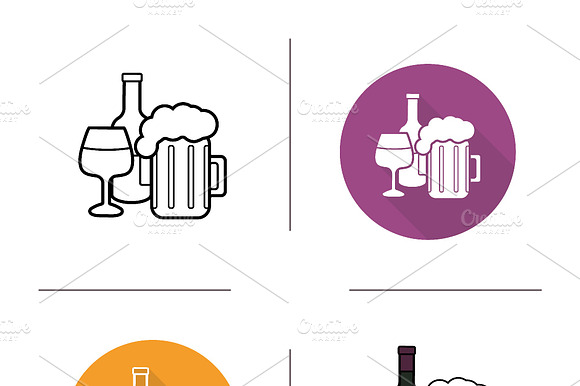 Alcohol Drinks Icons. Vector