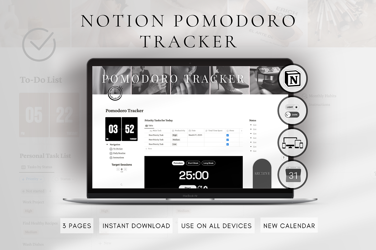 Notion Pomodoro Tracker Template, a Templates & Theme by BRANDcontent (Photo 1 of 6)