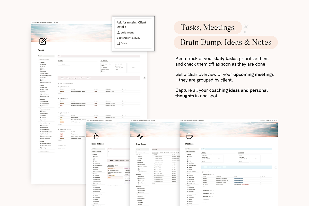 Notion Coaching Business Planner, a Stationery Template by TheCoastlineStudio (Photo 5 of 10)