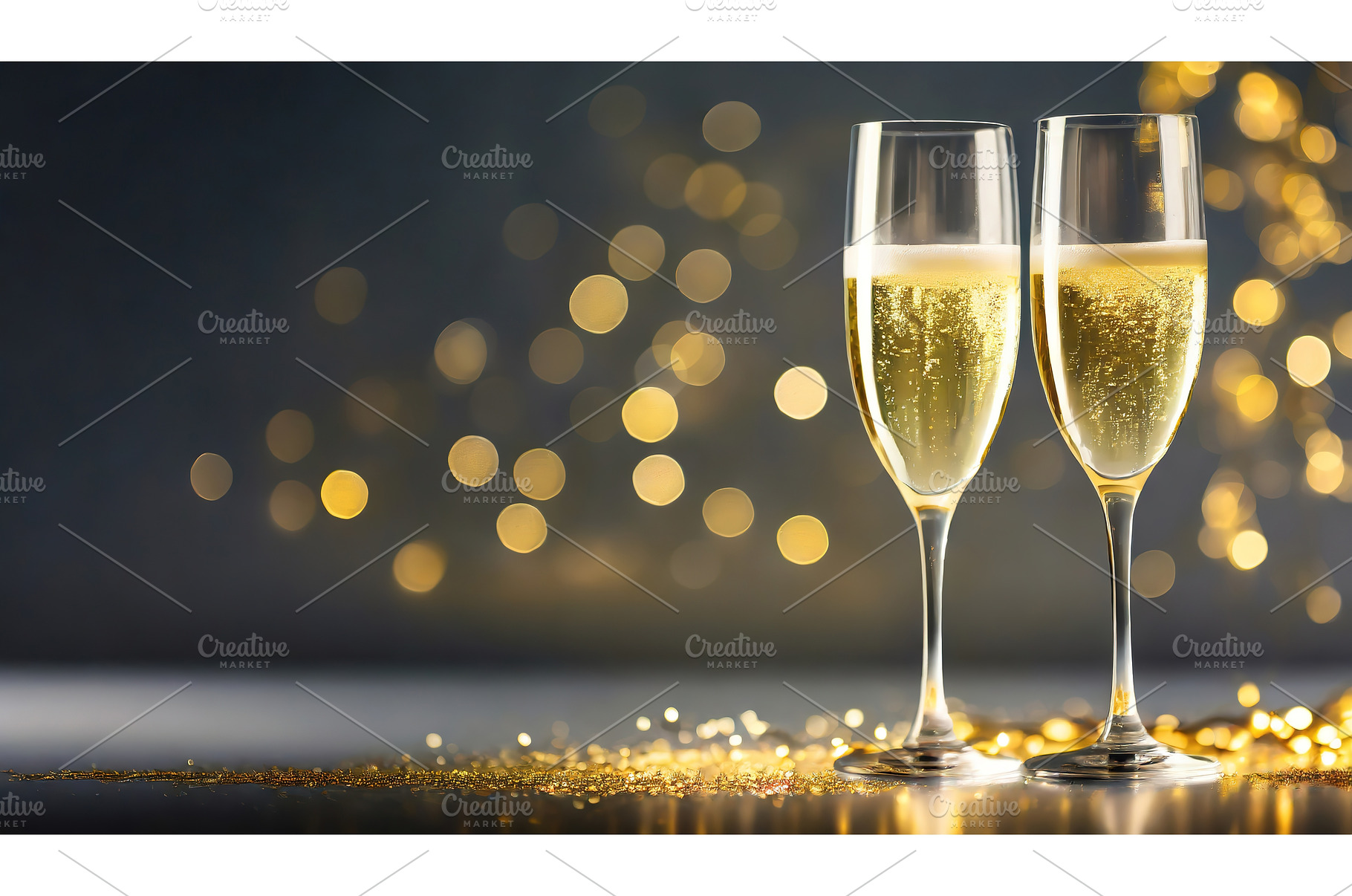 Two elegant champagne flutes filled, a Food & Drink Photo by Igor Tichonow