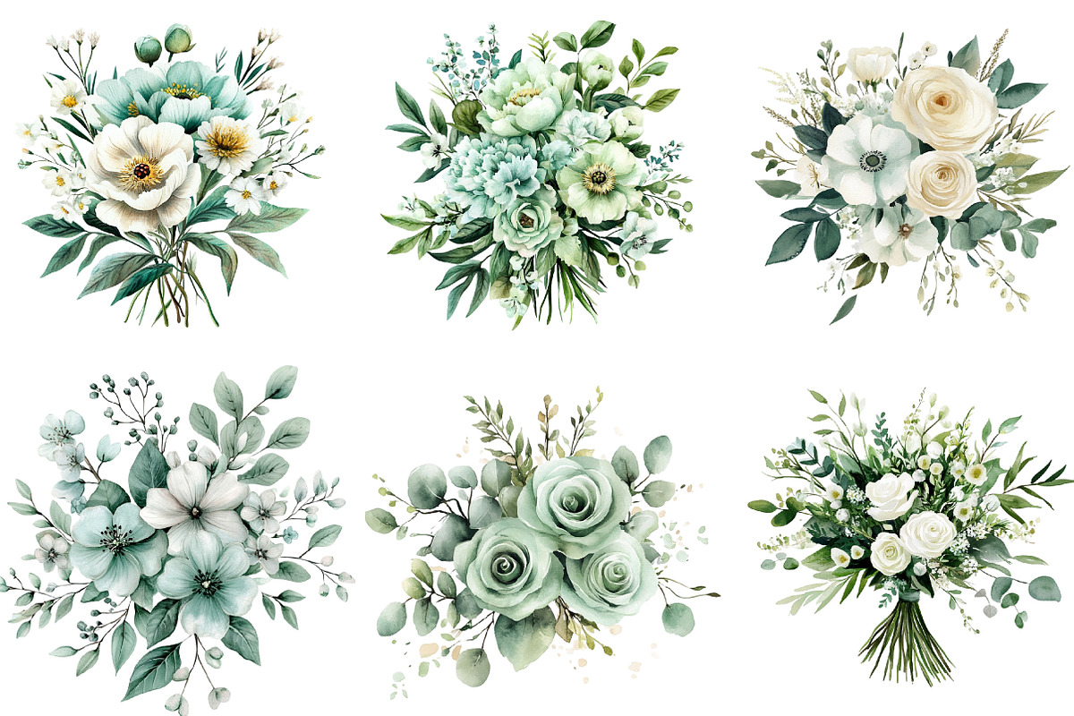 Emerald Flower Bouquet Clipart, an Illustration by DreamArtGraphic (Photo 2 of 4)