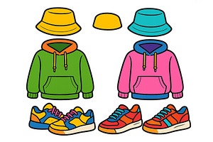 Colorful hoodies and hats displayed, an Object Illustration by ZinetroN