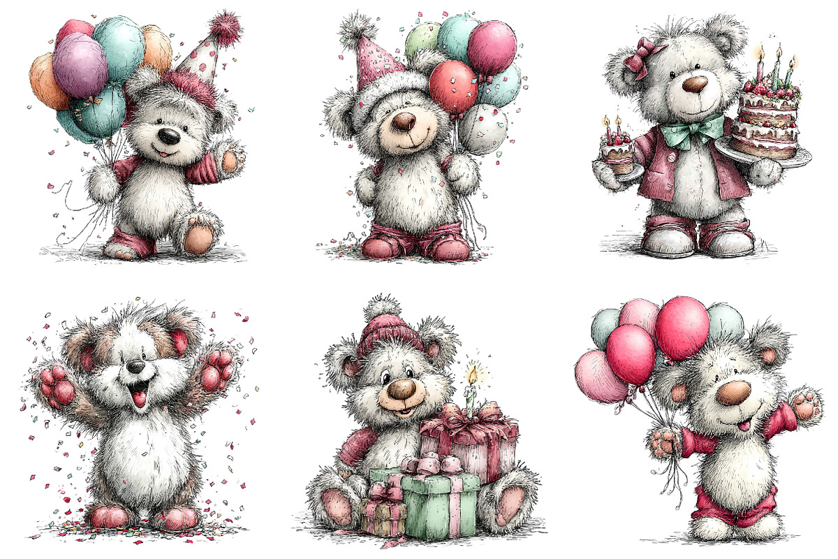 Whimsical Birthday Teddy Bear Clipar, an Illustration by Dream Creation (Photo 6 of 6)