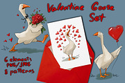 Valentine Goose Clipart Set, a Seasonal Illustration by IrynaPanashii (Thumbnail 1 of 10)