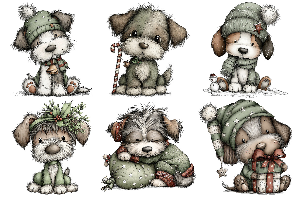 Whimsical Christmas Dog Cliart, an Illustration by Pixels.Craft (Photo 6 of 6)