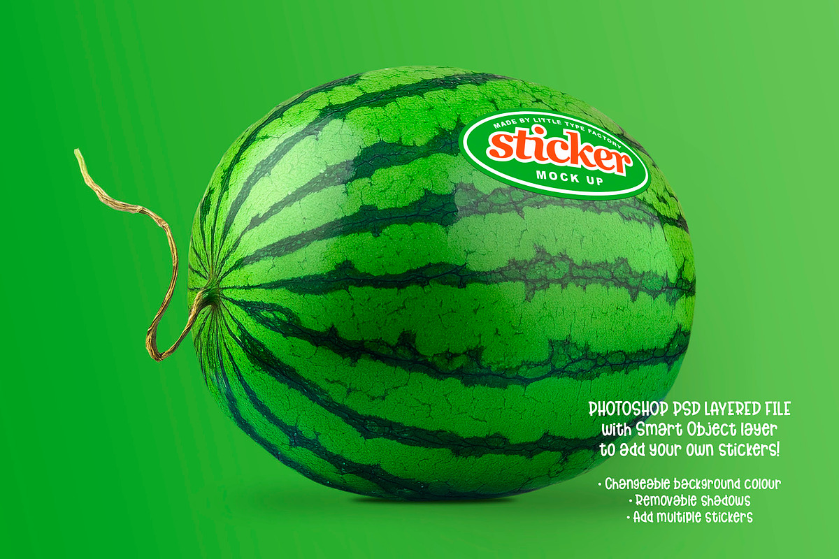 Watermelon Sticker Mockup –Smart PSD, a Household Mockup by Little Type Factory (Photo 2 of 6)