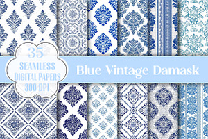 Blue Vintage Damask Seamless Pattern, a Pattern Graphic by Wow Magic