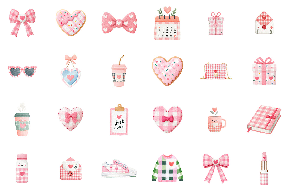 Cute Plaid Preppy Valentine Clipart, an Illustration by Sublimation Artist (Photo 2 of 6)