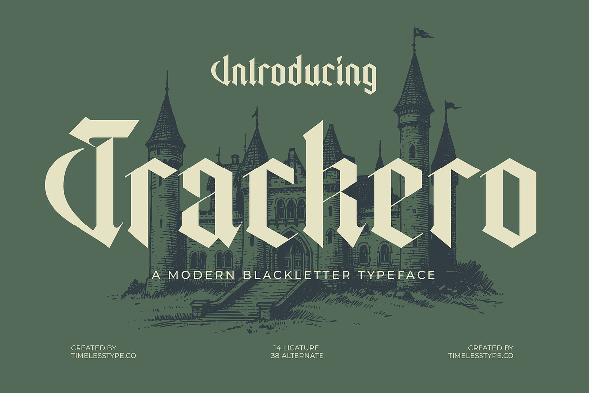 Trackero Modern Blackletter Typeface, a Blackletter Font by timelesstype.co (Photo 1 of 11)