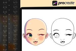 200 Procreate Chibi Head Stamps