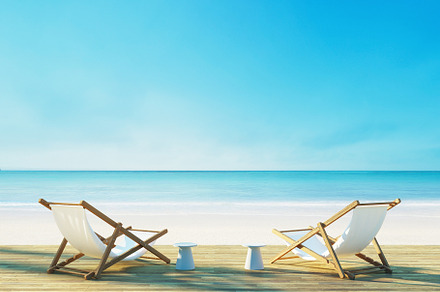 Beach lounge chair on white beach, a Holiday Photo by TONTECTONIX