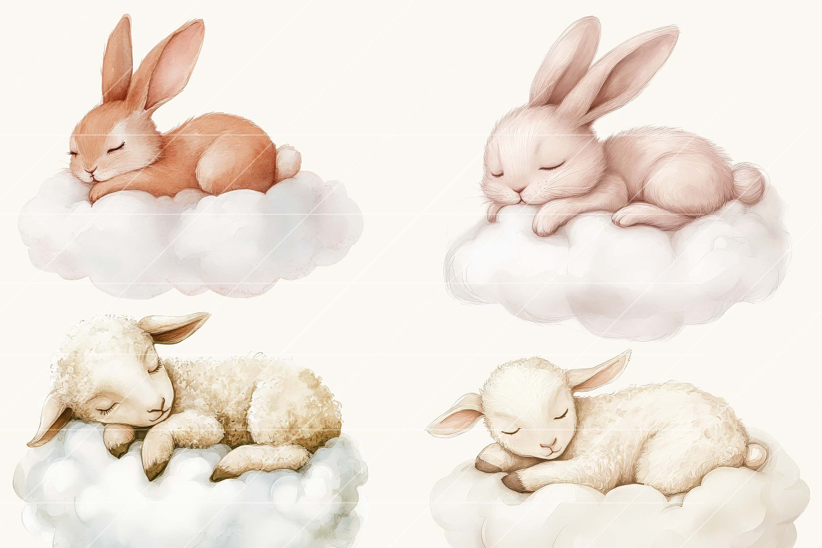 Watercolor Animals in Clouds Clipart, an Animal Illustration by SparkyDesignsUS (Photo 5 of 9)