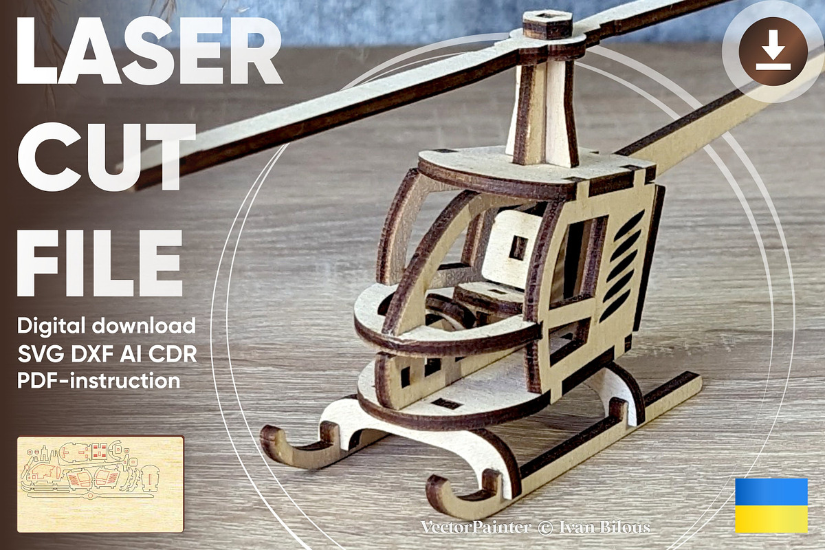 Helicopter - Laser Cut File, an Object Graphic by VectorPainter (Photo 1 of 13)