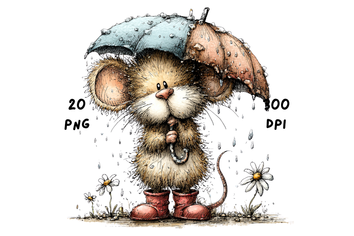 Whimsical Spring Rainy Mouse, an Animal Illustration by GiraffeCreative (Photo 11 of 20)