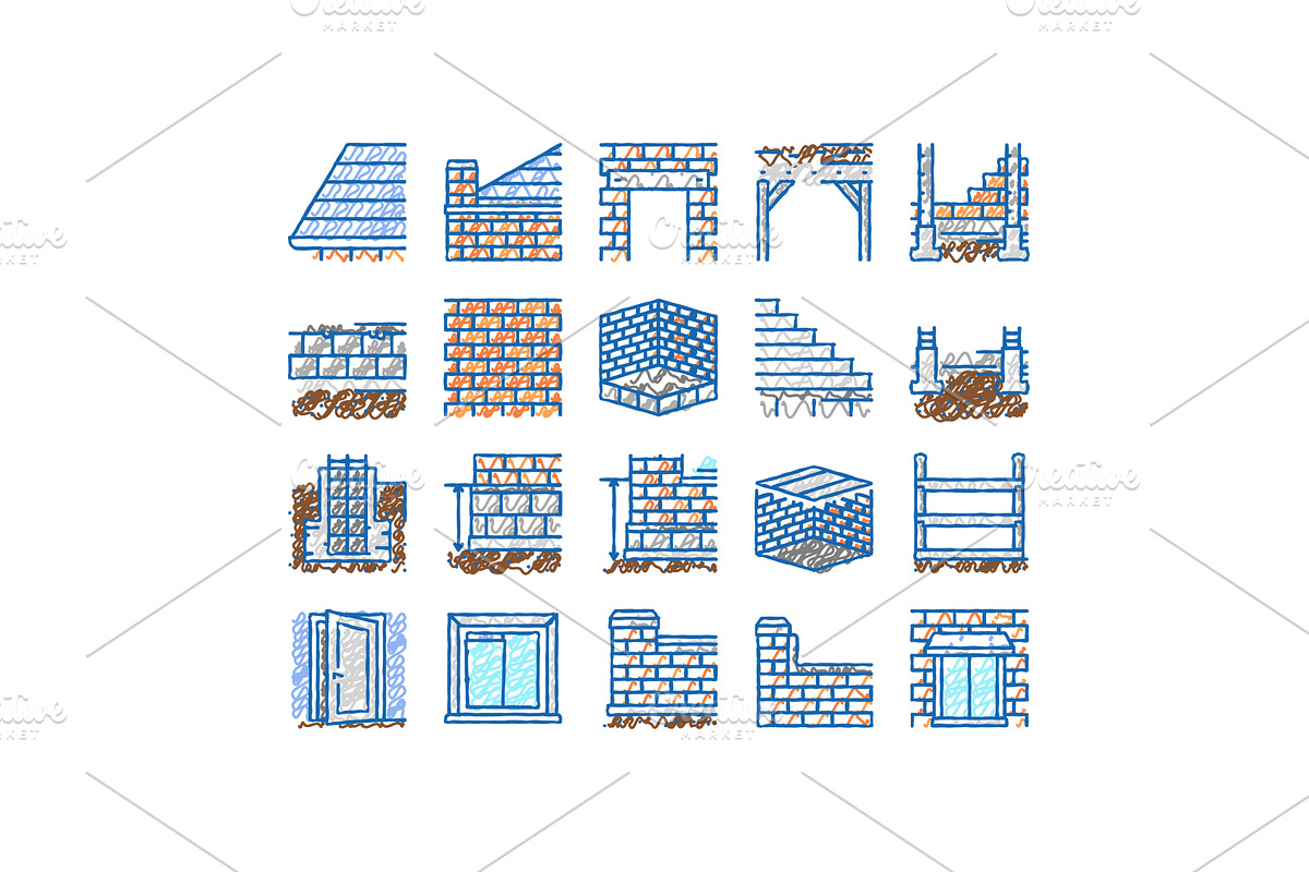building house structure icons hand, an Object Illustration by pikepicture