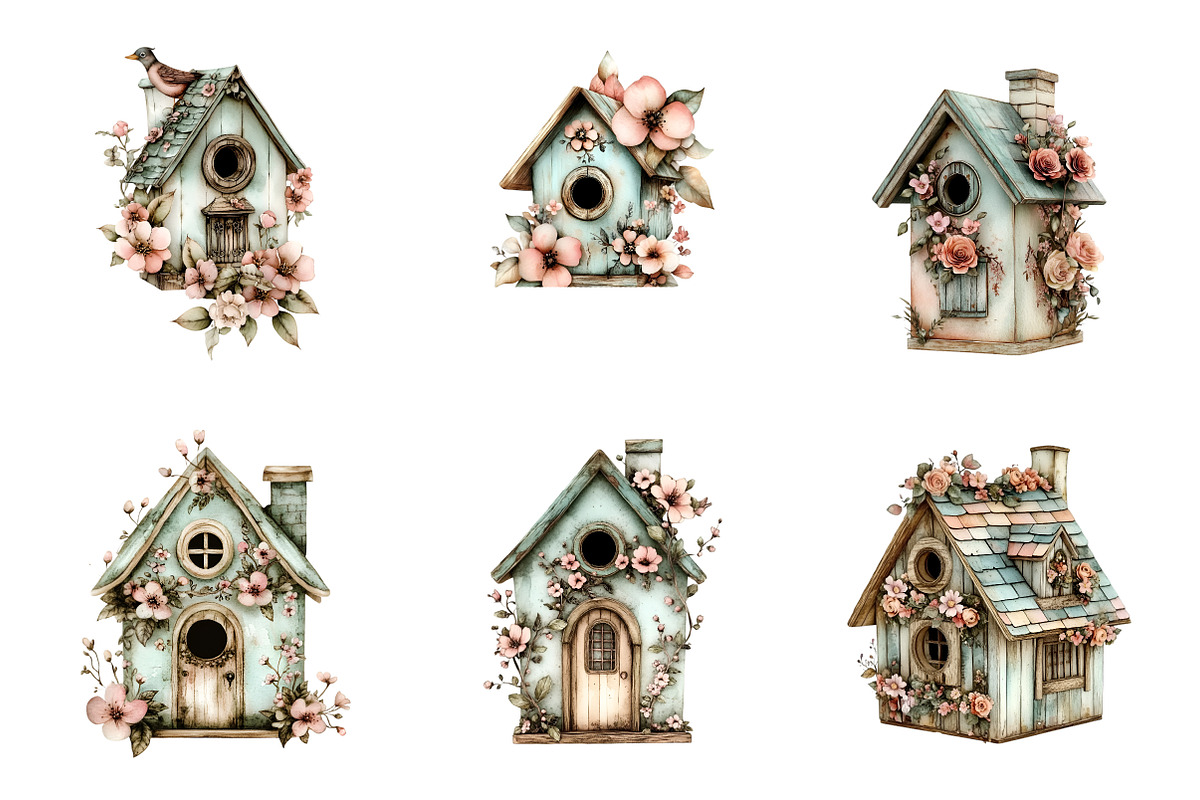 Whimsical Spring Birdhouse Clipart, an Illustration by SinaCreation (Photo 3 of 11)