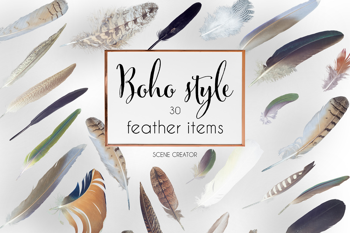 Boho style: feather items, a Product Mockup by Big Bundles Shop (Photo 1 of 3)