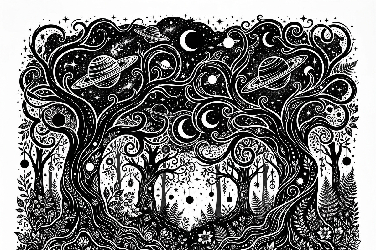 50 Mystical Galaxy Forest Silhouette, a Technology Illustration by Amazin_art (Photo 21 of 26)