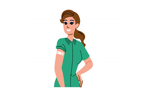 Smiling nurse showing vaccinated arm, a Healthcare Illustration by pikepicture