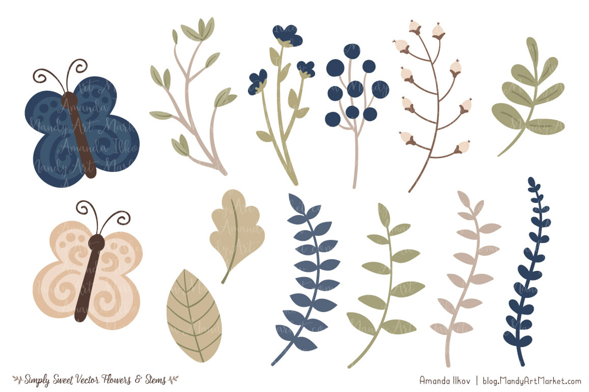 Navy Flowers Clipart & Vectors, an Illustration by Amanda Ilkov (Photo 4 of 4)