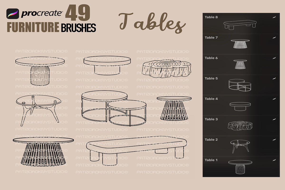 Procreate Furniture stamp brushes, a Brush Add-On by PDknyStudio (Photo 3 of 6)