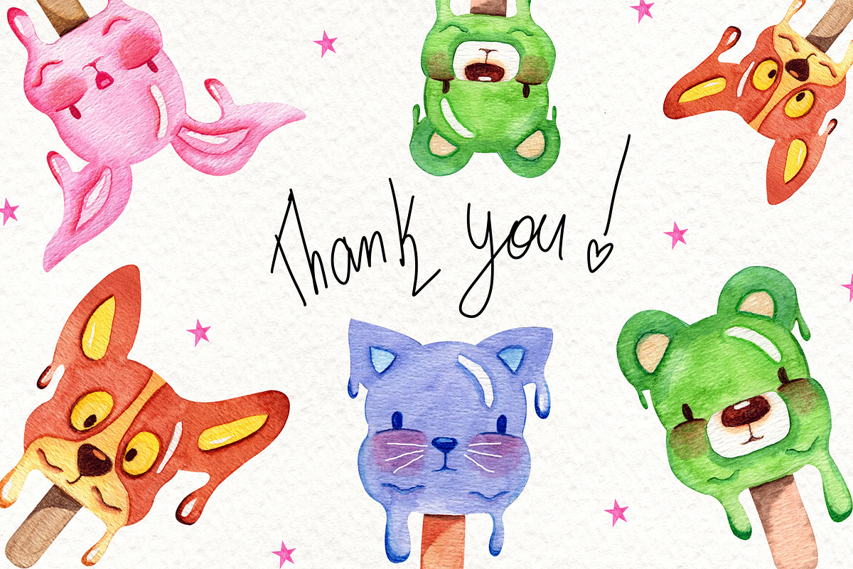 Watercolor Ice Cream Animals, an Illustration by TanataDesign (Photo 4 of 4)