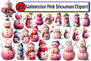 Watercolor Pink Snowman Clipart, an Illustration by Design Market (Thumbnail 1 of 3)