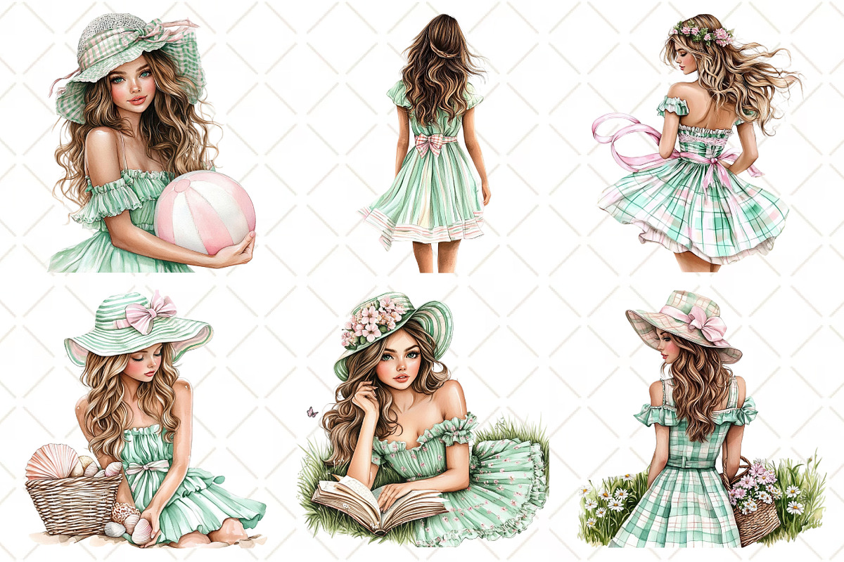 Watercolor Summer Girl Clipart, an Illustration by Black Bird Studio (Photo 3 of 5)