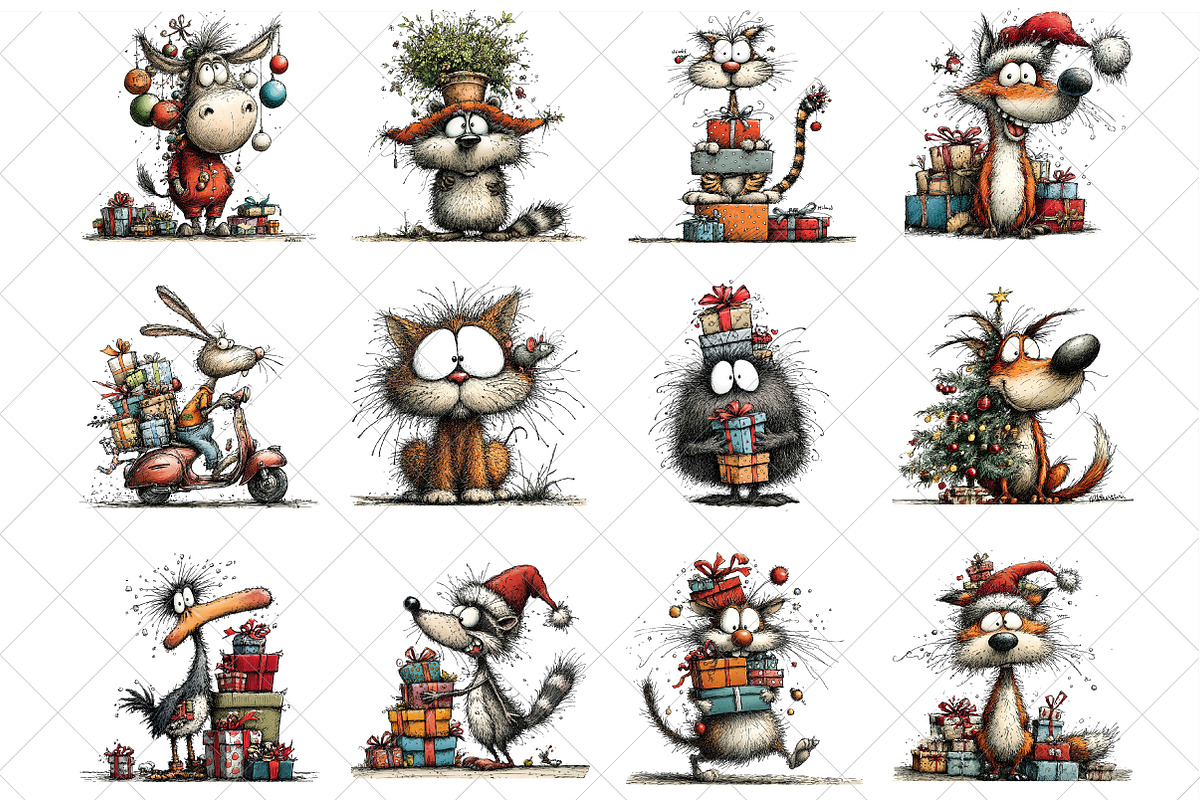 Cute Animals Christmas Clipart, an Illustration by SinaCreation (Photo 3 of 6)