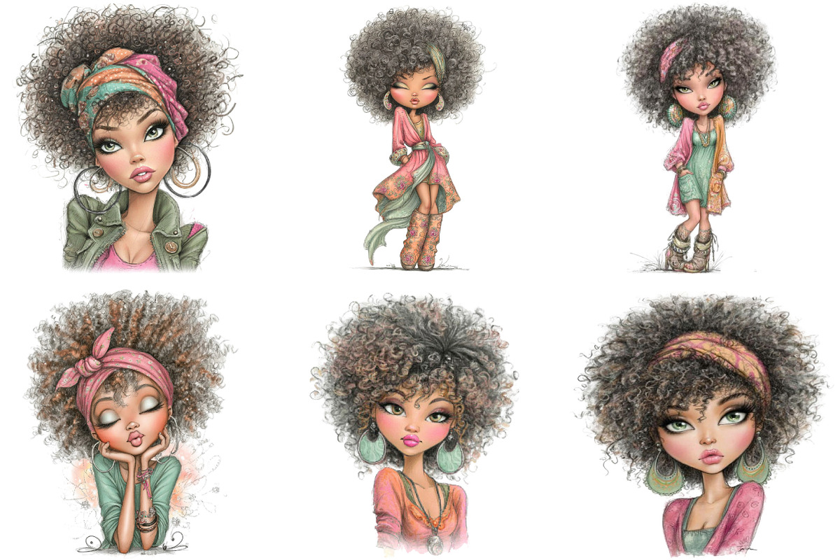 Afro Woman Clipart Bundle, an Illustration by Designking (Photo 2 of 5)